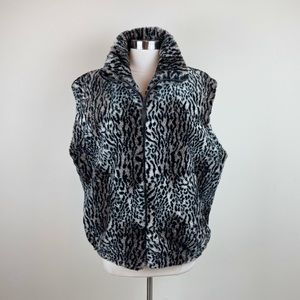 Vintage Style VI Ltd. Brown Black White Leopard Animal Faux Fur Full Zip Vest